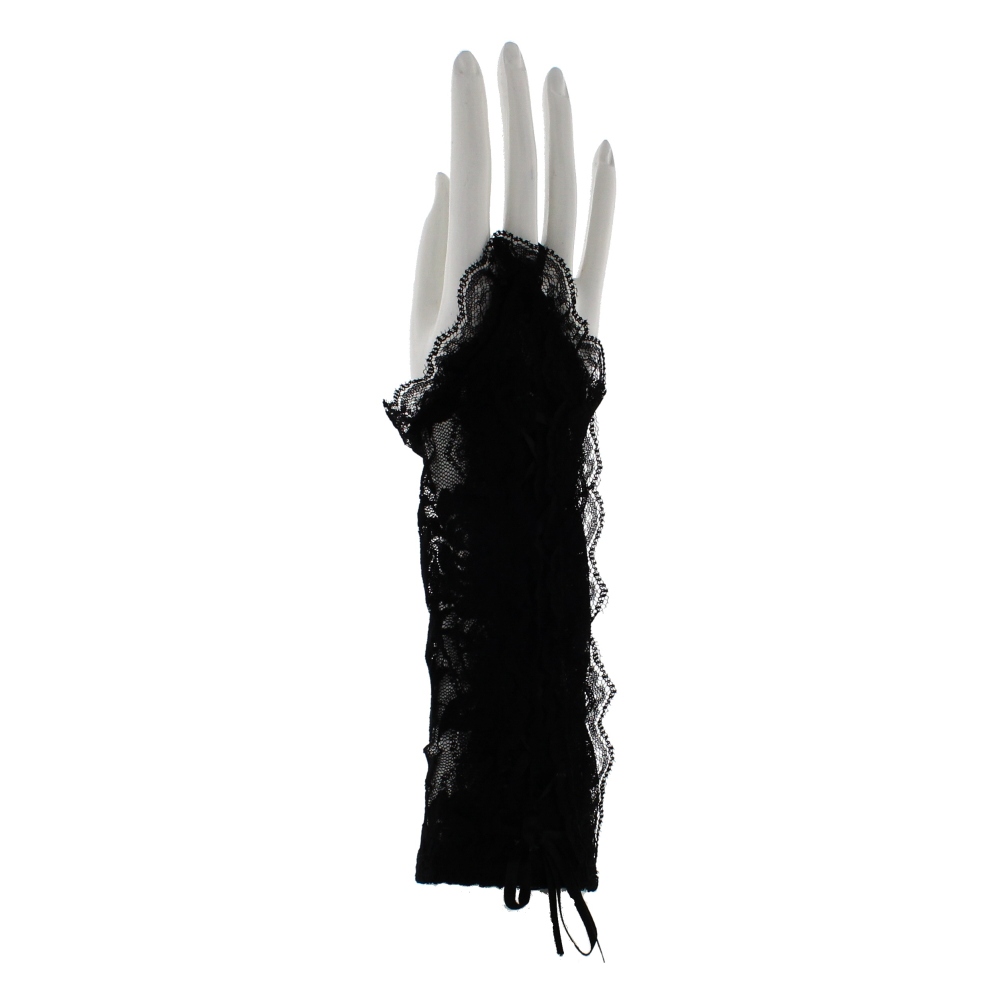 Zac's Alter Ego - Floral Lace Ribbon Fingerless gloves - Black